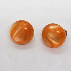 vintage light orange pearlescent button clip on earrings